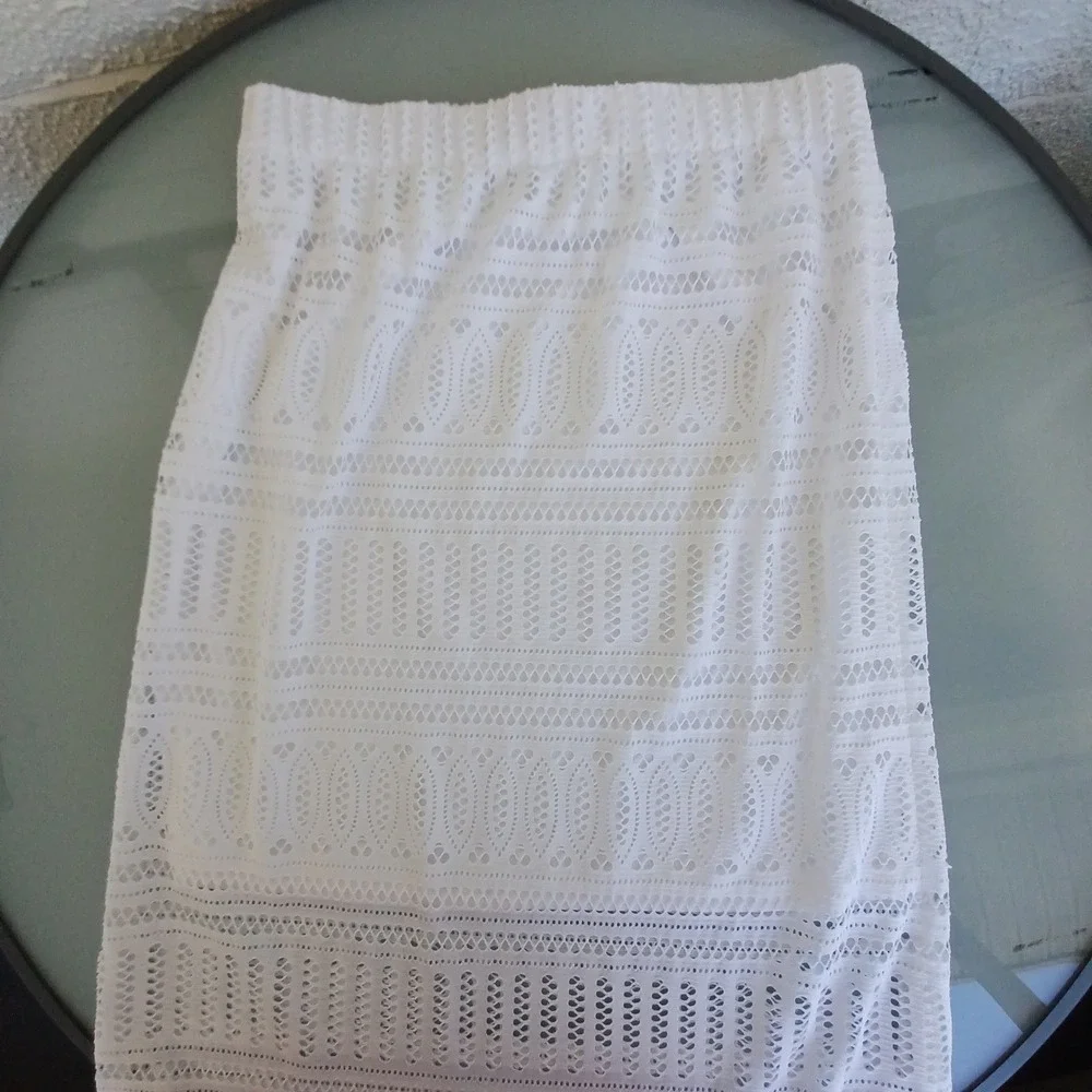 Cache White Crochet Lace Maxi Skirt Elastic Waist Boho Summer Festival Womens M